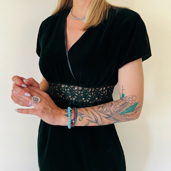 New vintage casual corner maxi velvet crochet dress front slit - Picture 2 of 10